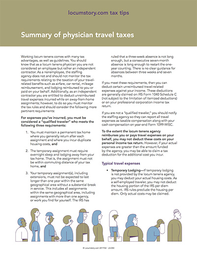 locum travel expenses tax